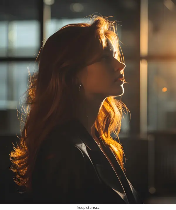 portrait of a beautiful redheaded woman in profile