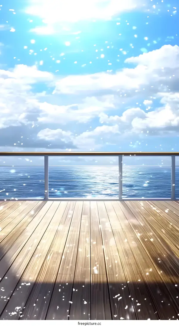Beautiful Ocean View with Sunny Sky Illustration