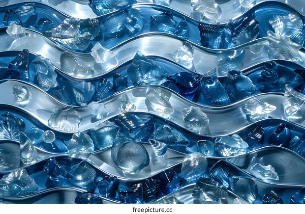 Blue glass pieces arranged in a wave pattern