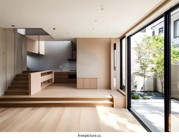 Modern Minimalist Home Interior Design with Wooden Flooring and Large Sliding Doors