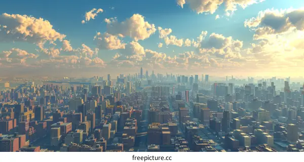 Modern Metropolis Skyline with River