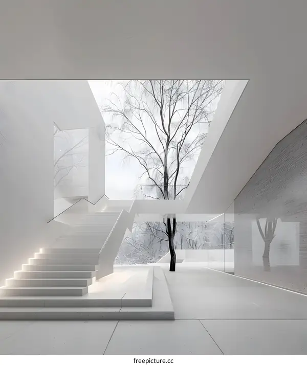 Minimalist Modern Architecture Staircase With White Walls and Minimalist Design