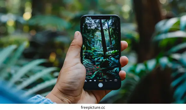 Person Holding Smartphone With Forest Photo