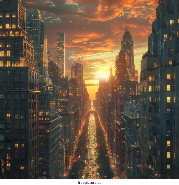 Sunset Cityscape Illustration