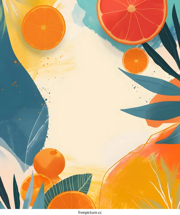 Orange Fruit and Leaves Summer Illustration Background