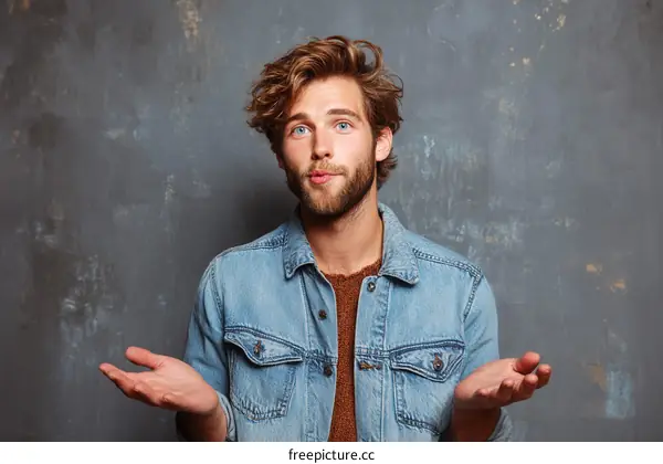 Man in a Denim Jacket Expressing Uncertainty