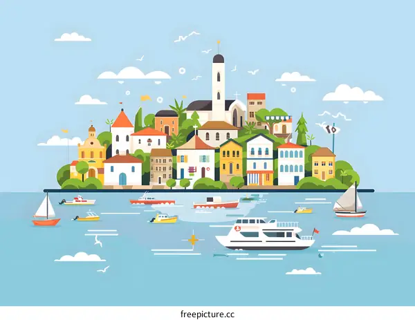 Sea Coast Cityscape Illustration Design
