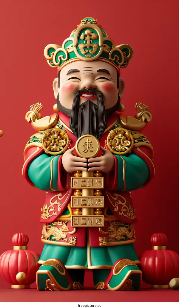 3D Rendering of the Chinese God of Wealth