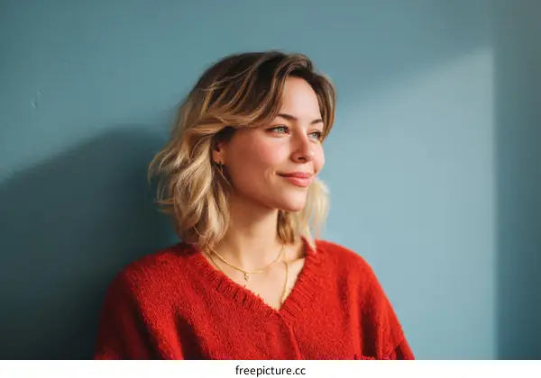 Woman in a Red Sweater Posing