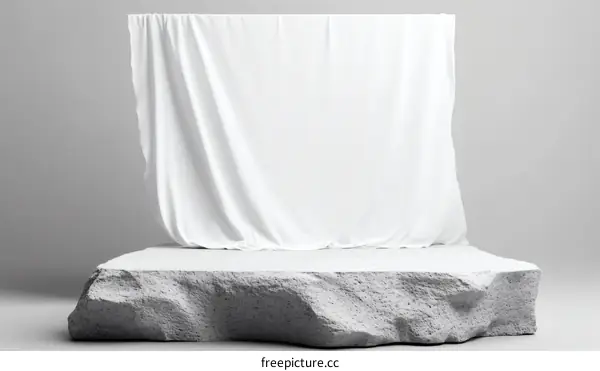 Blank White Fabric Drape on a Stone Pedestal