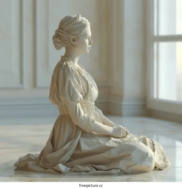 Elegant Female Figure in a Vintage Dress Illustration