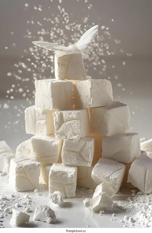 White marshmallows with powdered sugar