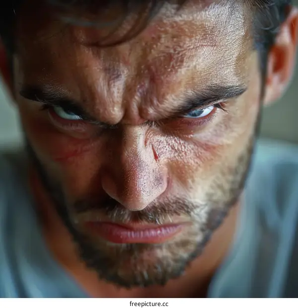 Close Up Angry Man Face Portrait