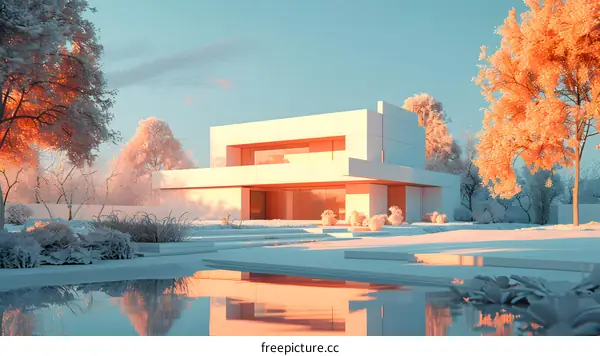 A modern house with a pool and a beautiful garden