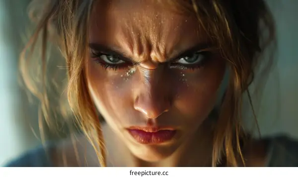 Close Up Portrait of a Woman with an Angry Expression