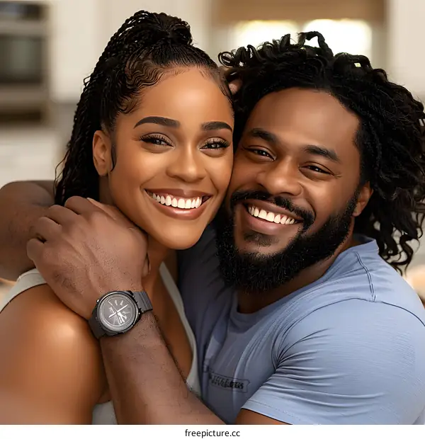 Happy African American Couple Hugging and Smiling
