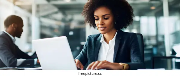 African American Businesswoman Working on Laptop in Office