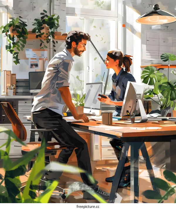 Two business people talking in an office