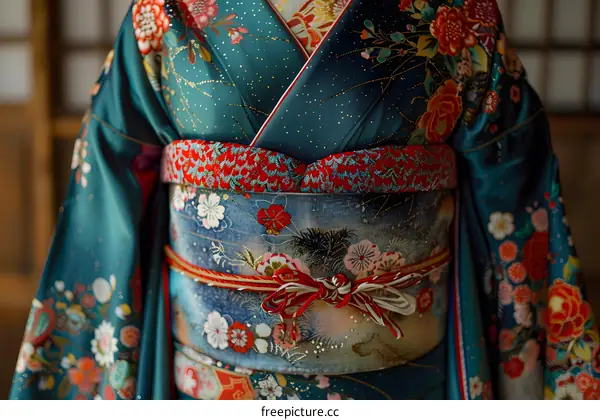 A woman wearing a kimono with a floral pattern