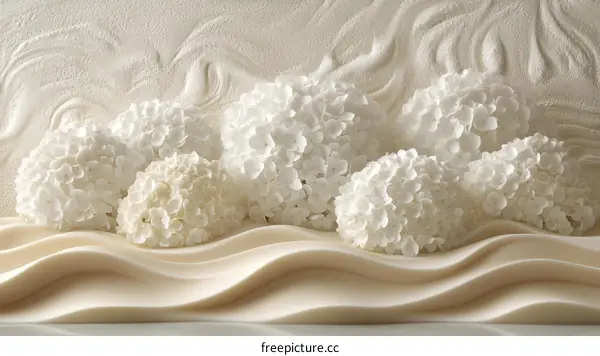 Elegant White Hydrangea Arrangement on Abstract Relief
