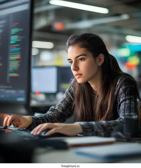 Young Female Programmer Working on a Project in an Office