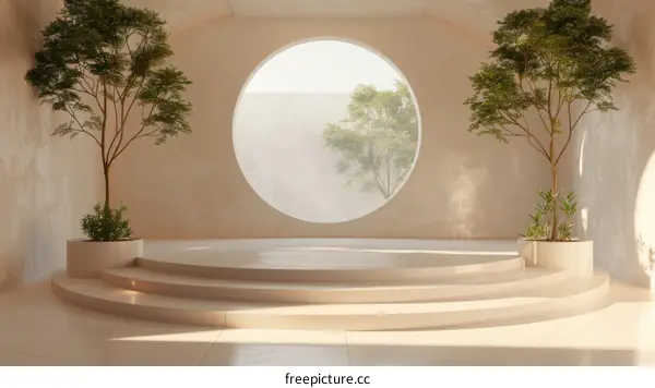Modern Bright Interior with Archway and Round Window