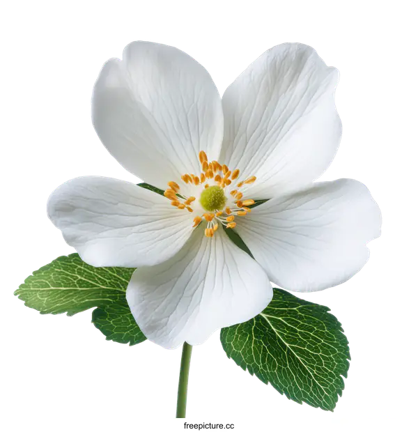 [Transparent Background PNG]Close-up of a Beautiful White Flower with Green Leaves