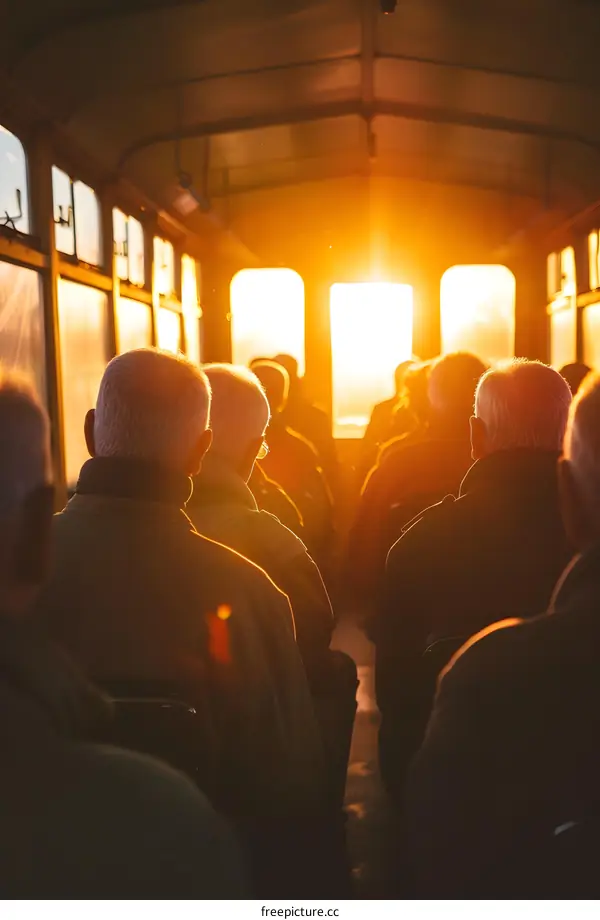 People Looking Out Window of Train at Sunset