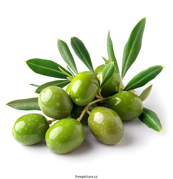 A branch of green olives with leaves