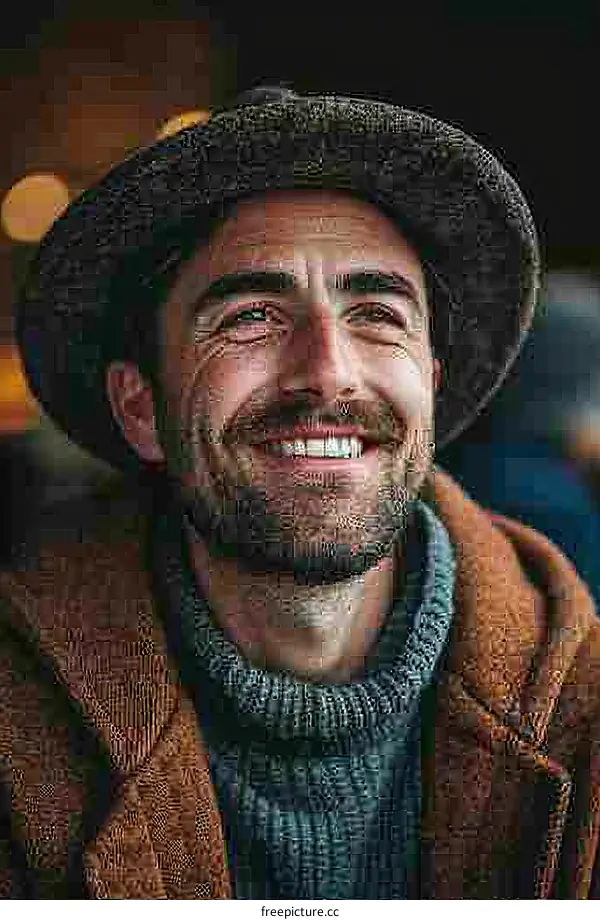 Happy Man in a Hat and Coat