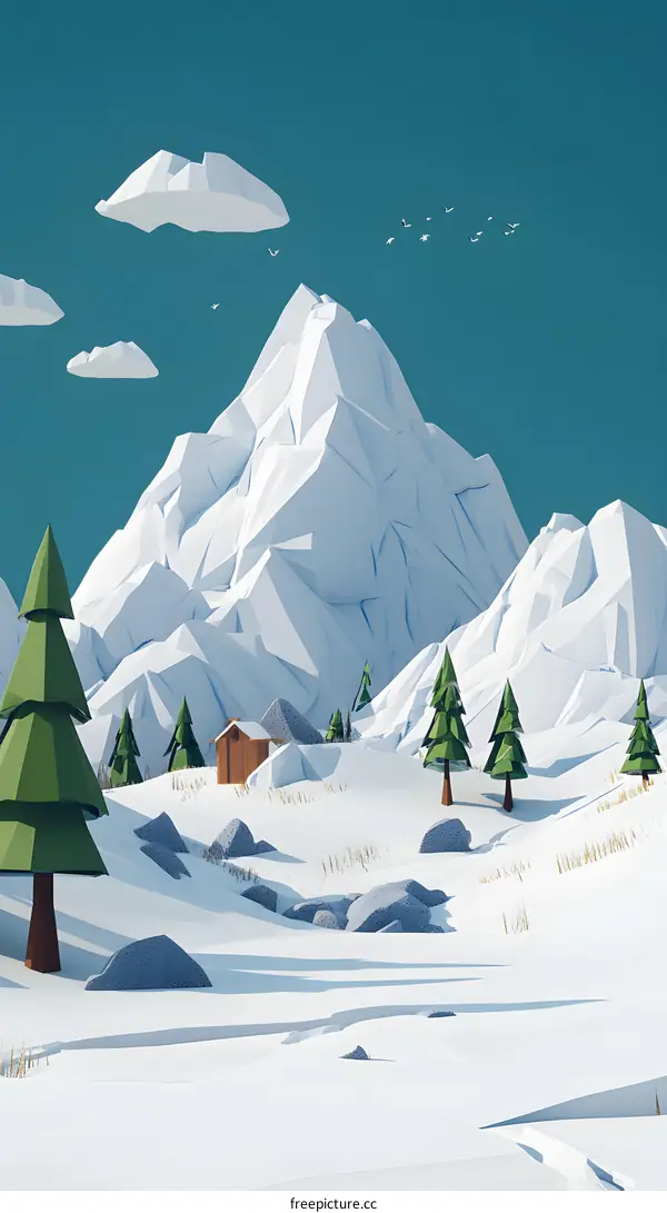 Low Poly Winter Mountain Landscape Illustration