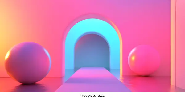 Neon Lights Abstract Background With Pink and Blue Arches