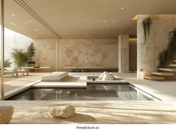 Tranquil Spa Sanctuary: Stone and Water Minimalism