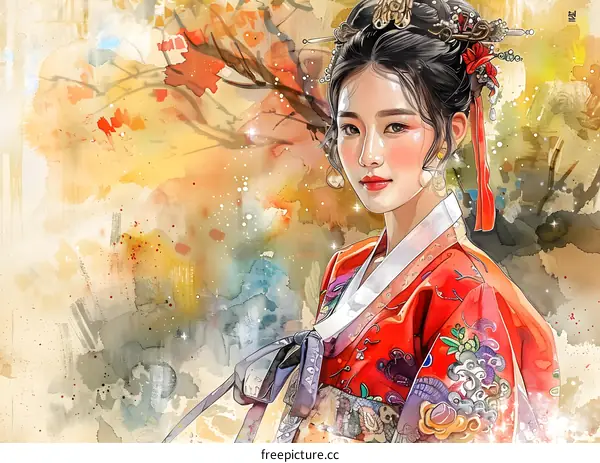 A beautiful Korean woman in traditional dress