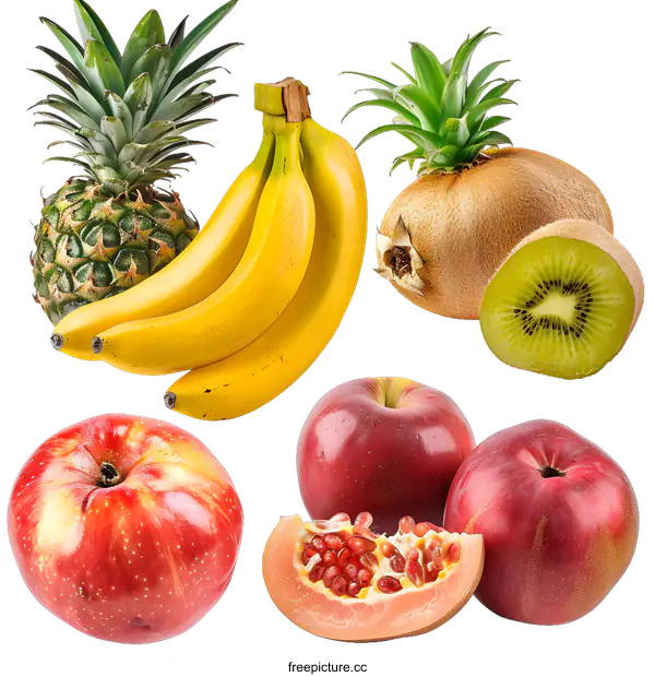 [Transparent Background PNG]Fresh Tropical Fruits and Apples Collection