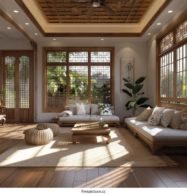 Spacious and Elegant Chinese Living Room Interior Design