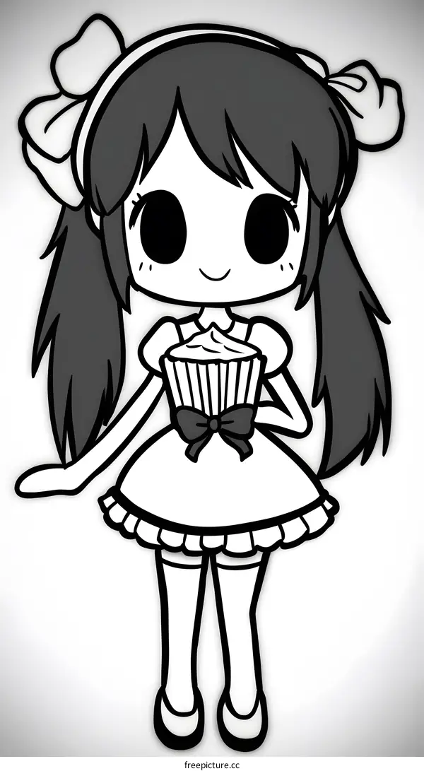 Cute Girl Holding a Cupcake Illustration