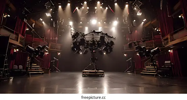 Stage Lighting Setup with Multiple Cameras and Spotlights