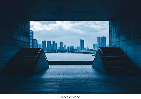 Modern Cityscape Viewed From A Tunnel Underpass