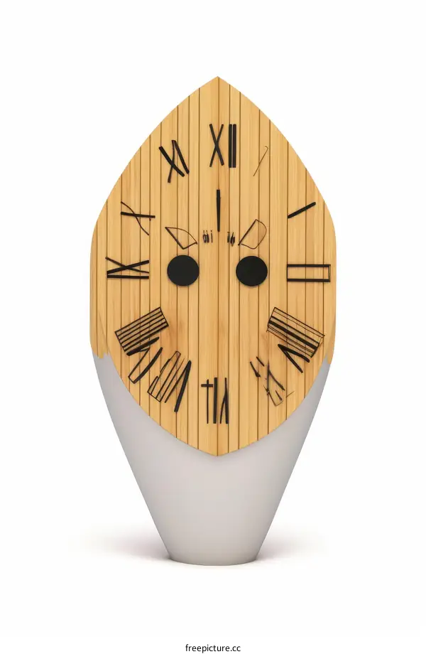 Leaf-Shaped Wooden Wall Clock with Roman Numerals