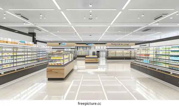 Modern Supermarket Interior Design With Empty Aisles