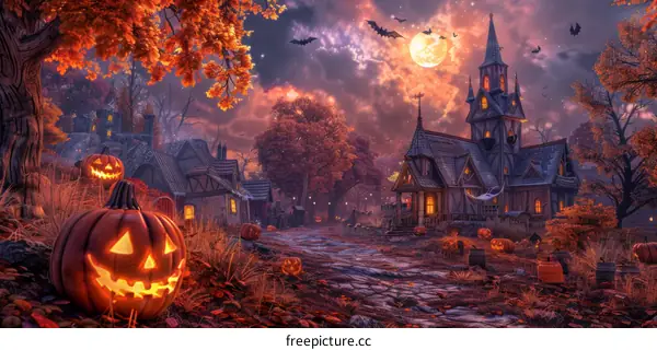 Spooky Halloween Night within a Haunted Village