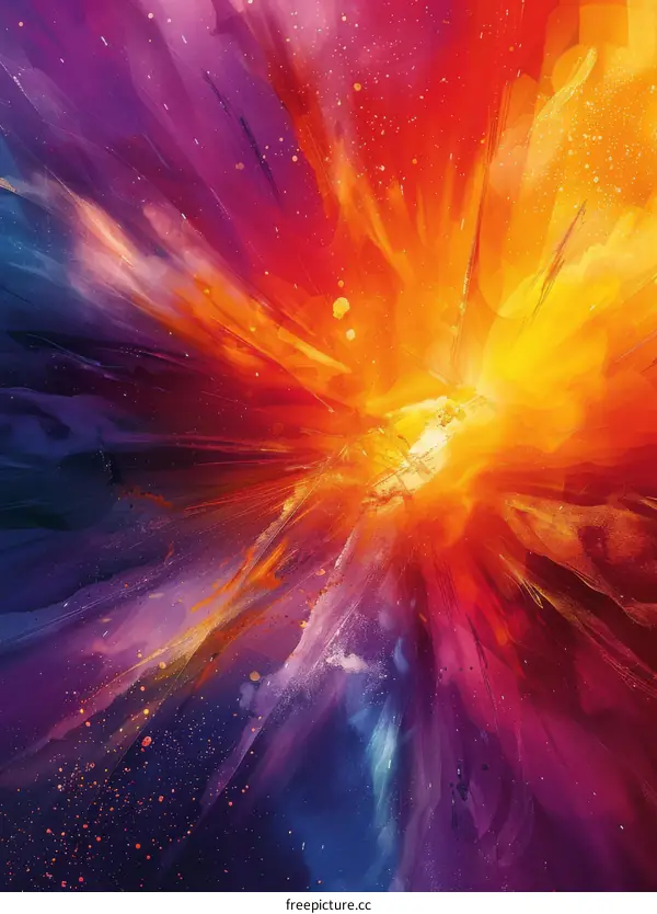 Abstract Digital Painting of Orange, Yellow and Purple Colors