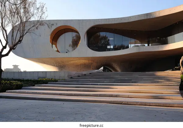 Modern Concrete Building with Circular Windows