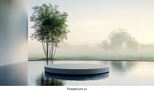 Modern Minimalist Product Presentation Platform in a Misty Landscape