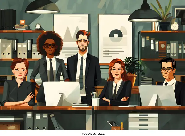 Diverse group of business professionals in a modern office