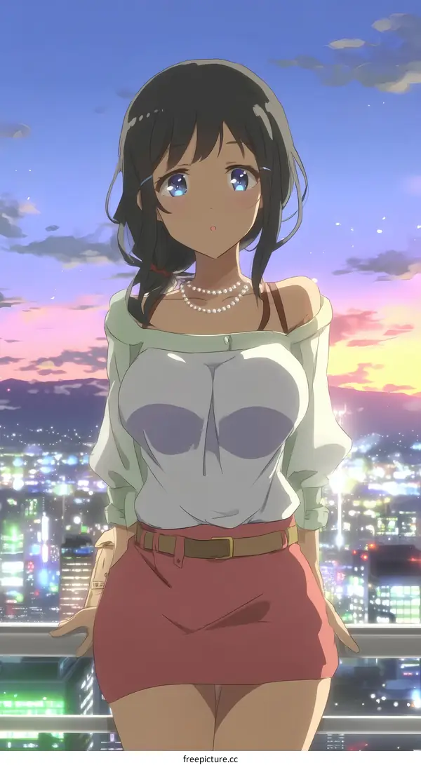Anime Girl in a City Sunset