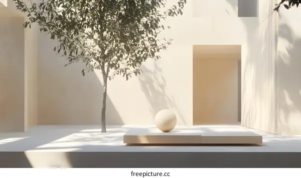 Minimalist Modern Architecture Design with a Tree and a Sphere