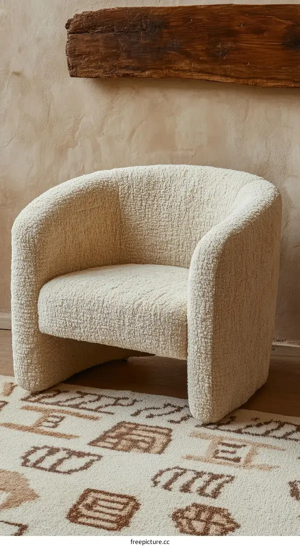 Creamy Beige Upholstered Armchair on a Patterned Rug