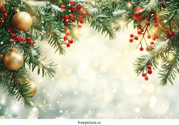 Christmas decoration with red berries and golden balls